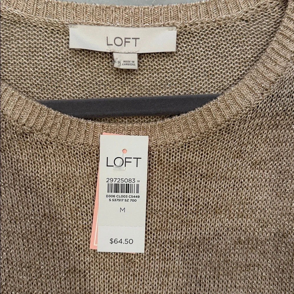 NWT! Loft, shimmery gold knit sweater. Size M - Picture 2 of 2